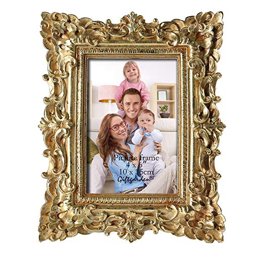 Product Cover Gift Garden Friends Gift Gold Vintage Picture Frame 4 by 6 Inch in Hand Painted for Photo Display 4x6