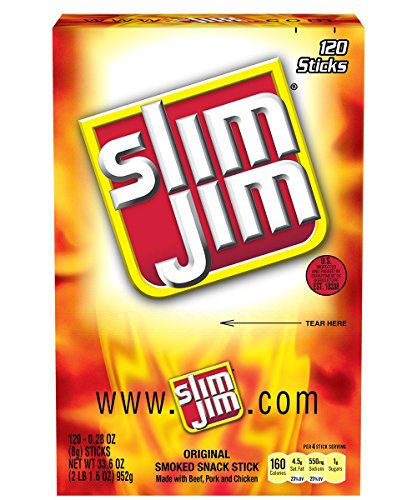 Product Cover Slim Jim Snack-Sized Smoked Meat Sticks, Original Flavor, Keto Friendly, 0.28 Ounce, 120 Count (Pack of 1)