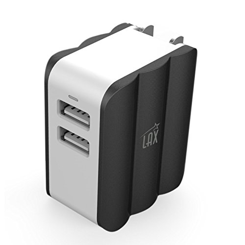 Product Cover LAX Dual USB AC Power Adapter with Smart iQ Technology - Plug-In Adapter Rapid Charge 3.4A for iPhone X 8 7 7plus 6S 6S+, 6 6Plus, iPad Air/Mini, Samsung Galaxy S6, S6 Edge, Nexus and More [Black]