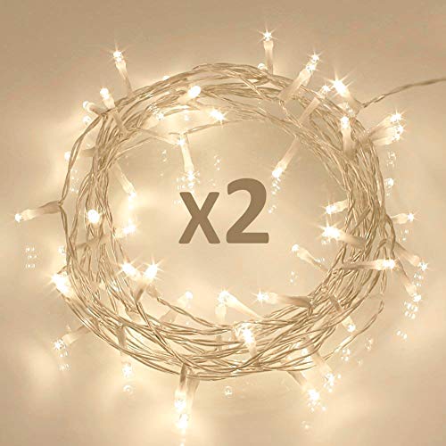 Product Cover Koopower [ 2 Pack ] 40 LED Outdoor [Timer] Battery Fairy Lights on 5M String Cable - (8 Modes, 120 Hours of Lighting, Warm White)