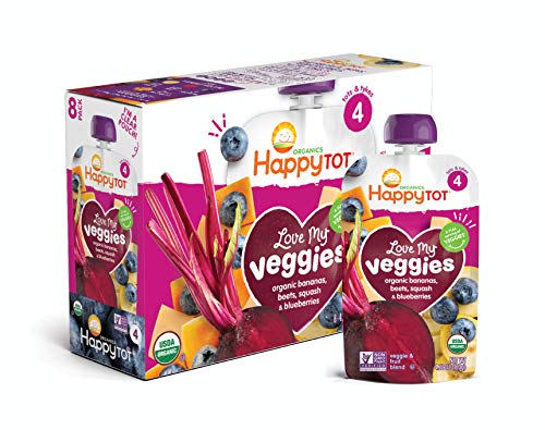 Product Cover Happy Tot Organic Stage 4 Baby Food Love My Veggies Banana Beet Squash & Blueberry, 4.22 Ounce (Pack of 16) (Packaging May Vary)