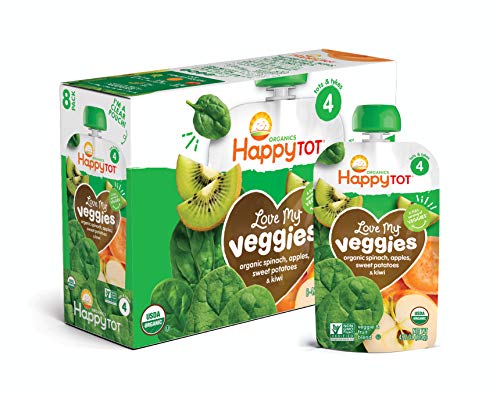 Product Cover Happy Tot Organic Stage 4 Baby Food Love My Veggies Spinach Apple Sweet Potato & Kiwi, 4.22 Ounce (Pack of 16) (Packaging May Vary)