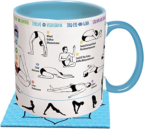 Product Cover The Unemployed Philosophers Guild How to: Yoga Coffee Mug - Learn Yoga Poses While You Drink Your Coffee - Includes a Yoga Mat Coaster and Comes in a Fun Gift Box