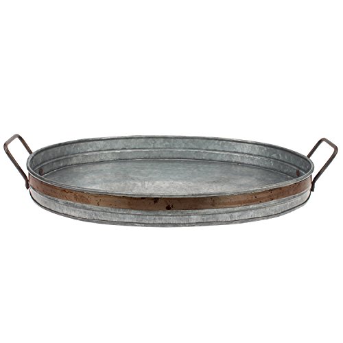 Product Cover Stonebriar Galvanized Metal Serving Tray with Rust Trim and Metal Handles, Unique Butler Tray, Decorative Centerpiece for Coffee Table or Dining Table, Rustic Accessories for Weddings and Parties