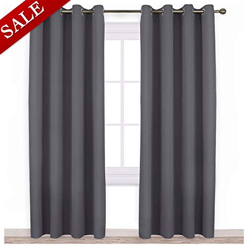 Product Cover NICETOWN Blackout Curtains Panels for Bedroom - 3 Pass Microfiber Noise Reducing Thermal Insulated Solid Ring Top Blackout Window Drapes (2 Panels, 52 x 84 Inch, Gray)