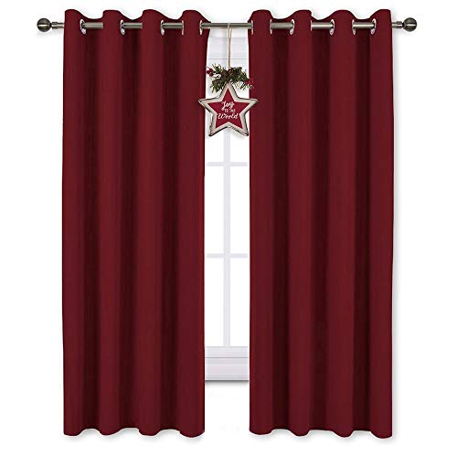 Product Cover NICETOWN Burgundy Red Blackout Draperies Curtains - Thermal Insulated Solid Grommet Blackout Curtains/Panels/Drapes for Christmas & Thanksgiving Present (1 Pair, 52 by 63-Inch)