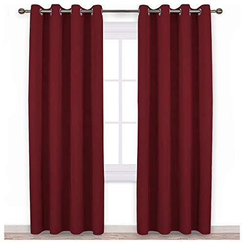 Product Cover NICETOWN Burgundy Blackout Curtains Grommet - Home Decorations Thermal Insulated Solid Grommet Top Blackout Living Room Panels / Drapes for Gift (One Pair, 52 x 84-Inch, Red)