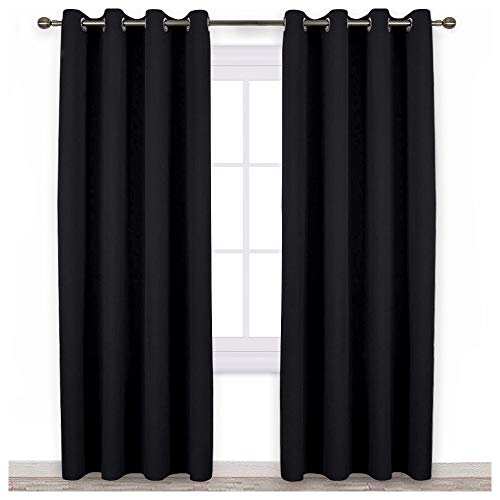 Product Cover NICETOWN Blackout Curtain Panels 84 inches - Light Reducing Thermal Insulated Solid Grommet Blackout Curtains/Panels/Drapes for Living Room (Set of 2, 52 inches by 84 Inch, Black)