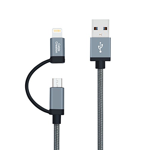 Product Cover iPhone Charging Cable, CableCreation MFi Certified Lightning and Micro USB to USB Charger Cord, Compatible iPhone X, 8, 8 Plus,7 Plus, Nexus, LG, HTC Android Data Cable 4 FT, Gray