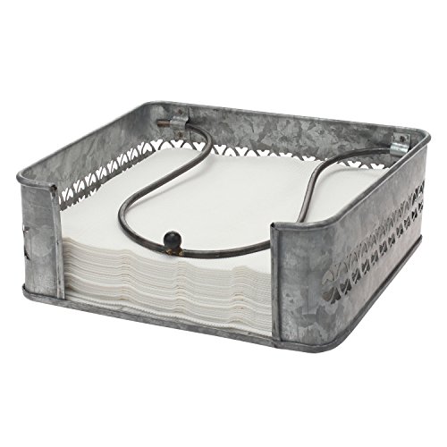 Product Cover Stonebriar Rustic Silver Galvanized Metal Table Top Napkin Holder, Decorative Napkin Tray for Dining Table and Kitchen, Unique Tissue Dispenser for Bathroom, Horizontal Display