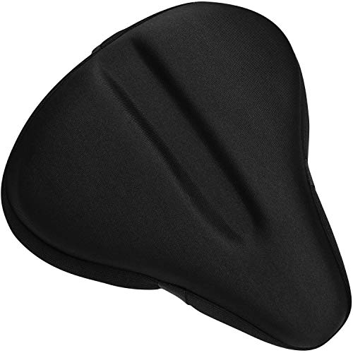 Product Cover Bikeroo Large Exercise Bike Seat Cushion - Bicycle Wide Gel Soft Pad - Most Comfortable Bicycle Saddle Cover for Women and Men Bike Seat Gel Cover fits Cruiser and Stationary Bikes, Indoor Cycling