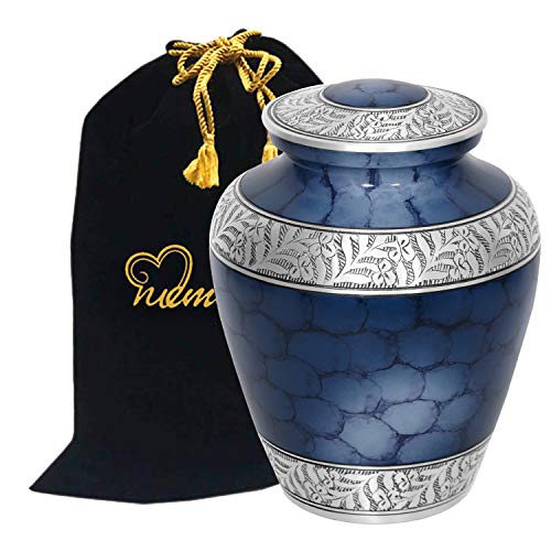 Product Cover MEMORIALS 4U Memorials4u Elite Cloud Blue and Silver Cremation Urn for Human Ashes - Adult Funeral Urn Handcrafted - Affordable Urn for Ashes - Large Urn Deal.