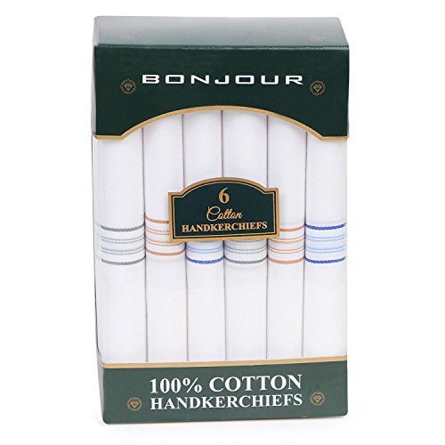 Product Cover Bonjour Mens Formal Cotton Pack of 6 Handkerchief in White with colorful stripes