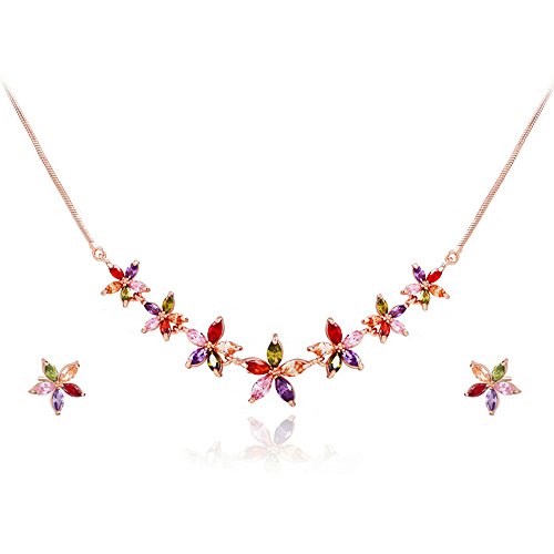 Product Cover Yellow Chimes Florets Charms Swiss Cubic Zirconia 18K Rose Gold Plated Designer Necklace Set for Women
