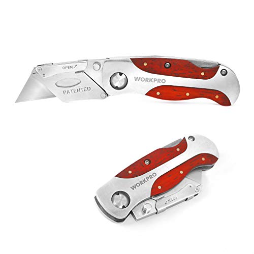 Product Cover WORKPRO Quick-Change Utility Knife, Wood Grain Handle Lock-Back Work Folding Knife with Clip