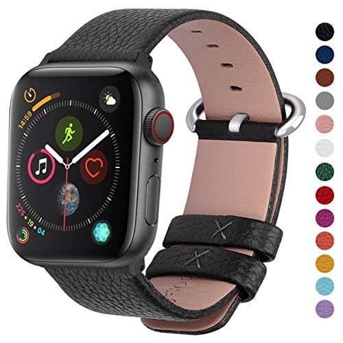 Product Cover Fullmosa Compatible Apple Watch Band 42mm 44mm 40mm 38mm Calf Leather Compatible iWatch Band/Strap Compatible Apple Watch Series 5 Series 4 Series 3 Series 2 Series 1, 44mm 42mm Black