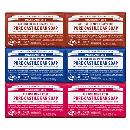 Product Cover Dr. Bronner's Pure-Castile Bar Soap - Variety Pack: Eucalyptus, Peppermint and Rose, 6 Count