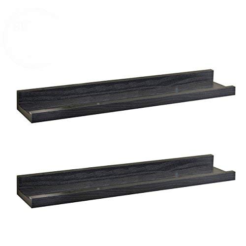 Product Cover O&K FURNITURE Set of 2 Black Picture Ledge Diaplay Wall Shelf, 18.9