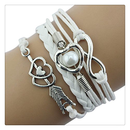 Product Cover DOINSHOP Infinity Love Heart Pearl Friendship Antique Leather Charm Bracelet (White)