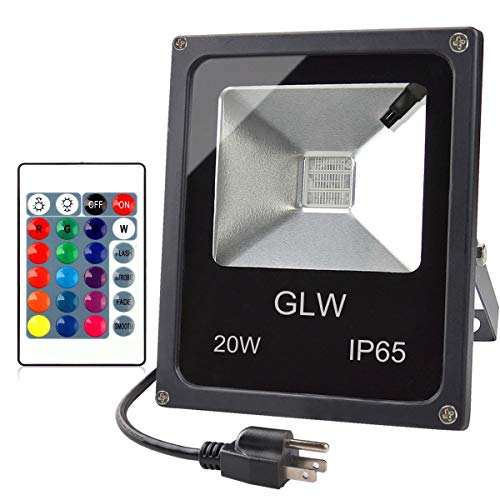 Product Cover GLW LED RGB Flood Light, 20W Outdoor Color Changing Lights with Remote Control, IP65 Waterproof Dimmable Wall Washer Light, Flood Lamp 16 Colors 4 Modes with US 3-Plug