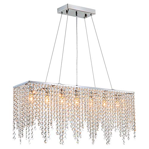 Product Cover 7PM Modern Linear Rectangular Island Dining Room Crystal Chandelier Lighting Fixture (Medium L32