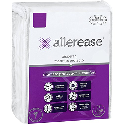 Product Cover AllerEase Ultimate Protection and Comfort Waterproof, Bed Bug, Antimicrobial Zippered Mattress Protector - Prevent Collection of Dust Mites and Other Allergens, Vinyl Free, Hypoallergenic, Twin Sized