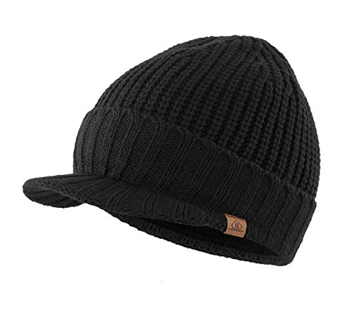 Product Cover Home Prefer Men's Outdoor Newsboy Hat Winter Warm Thick Knit Beanie Cap with Visor Black