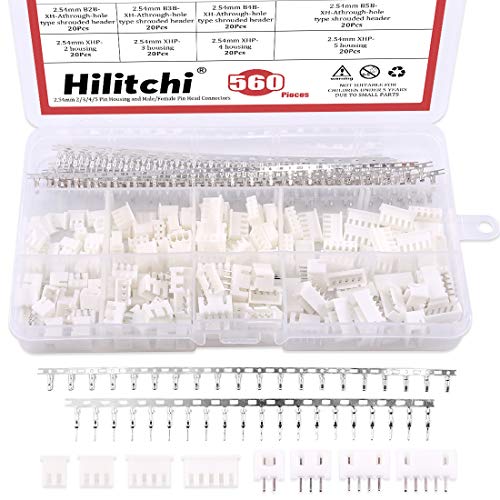 Product Cover Hilitchi 560Pcs 2.54mm 2/3/4/5 Pin Housing and Male/Female Pin Head Connector Adapter Plug Set Perfectly Compatible with JST-XHP