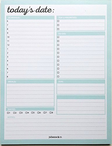 Product Cover Daily To-Do Planner Notepad By Julianne & Co. - Premium Personal Planner Organizer, Home and Office Work Journal, 50 Pages for Daily Tasks, Notes, Water Intake and Meal Prep, (8.5''x11'')