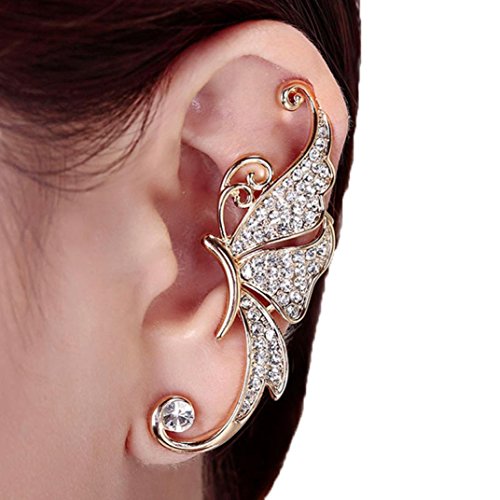 Product Cover Kingfansion Splendid Cute Crystal Butterflyes Wings Ear Clip Clamp Earring Fashion Jewelry for Women(only 1pc) (White)