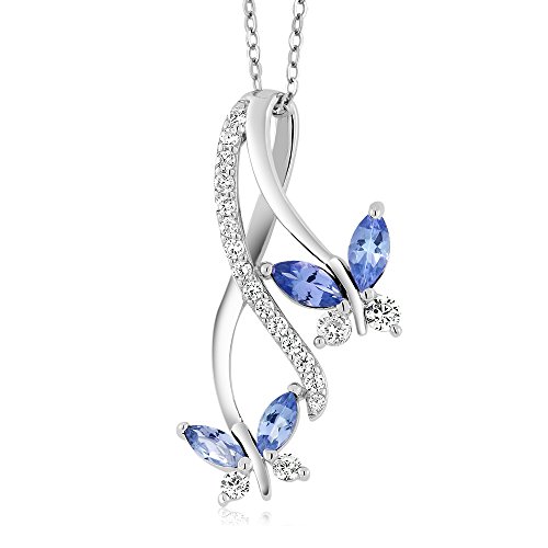 Product Cover Gem Stone King Blue Tanzanite 925 Sterling Silver Butterfly Infinity Pendant Necklace 1.21 Ct Marquise Cut Gemstone Birthstone with 18 Inch Silver Chain