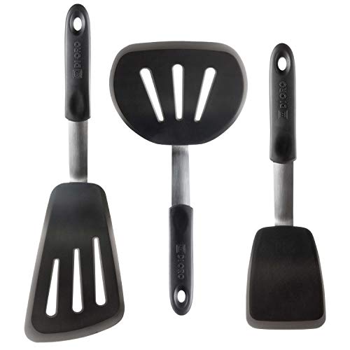 Product Cover Di Oro Chef Series 3-Piece Silicone Turner Spatula Set - 600F Heat-Resistant Flexible Rubber Silicone Spatulas - Silicone Cooking Utensil Set - Egg Turners, Pancake Flippers, Kitchen Spatulas