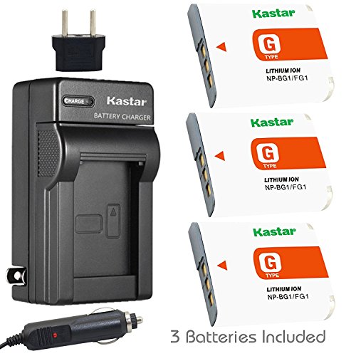Product Cover Kastar NP-BG1 Battery (3-Pack) and Charger Kit for Sony NP-FG1, BC-CSG and Sony Cyber-Shot DSC-H50, Cyber-Shot DSC-H10, Cyber-Shot DSC-W120, Cyber-Shot DSC-W170, Cyber-Shot DSC-W300 Digital Cameras
