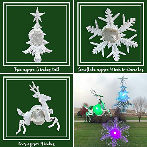 Product Cover Holiday LED Window Decorations - Assorted Set of 3 - Reindeer, Christmas Tree, Snowflake - LED Color Changing Lights - Battery Operated Christmas Decorations- Night Light Window Cling