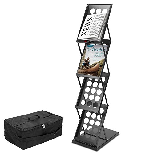 Product Cover Voilamart Brochure Holder Magazine Holder Rack Stand Portable Pop-up Folding Display Catalog Literature Holder Rack, 4 Pockets for Tradeshow Showroom Booth Office Retail Store with Carry Bag