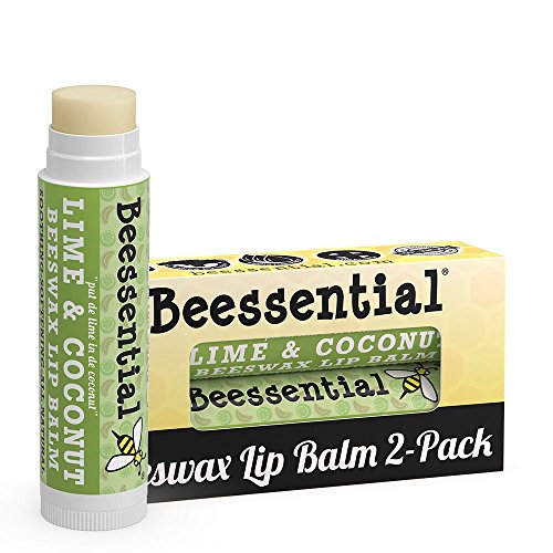 Product Cover Beessential All Natural Coconut Lime Lip Balm 2 pack - Heals and Prevents Dry and Chapped Lips -- Great for Men, Women, and Children - Moisturizing Beeswax, Coconut, Shea and Cupuacu Butter