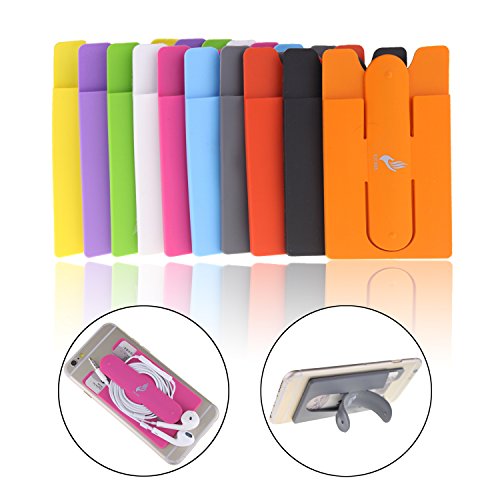 Product Cover 10pcs Mix Color Universal Silicone Stick on Credit Card Holder with Phone Stand - Fits Apple Iphone 6, 6 Plus, 5s, 5, 4,sony Xperia Z3, Samsung Galaxy S5, S4, S3, Note 3, 2, 1, Ipod Touch