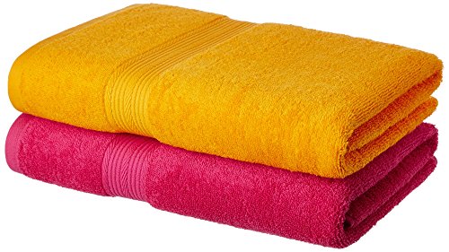Product Cover Amazon Brand - Solimo 100% Cotton 2 Piece Bath Towel Set, 500 GSM (Paradise Pink and Sunshine Yellow)