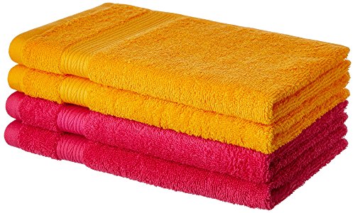 Product Cover Amazon Brand - Solimo 100% Cotton 4 Piece Hand Towel Set, 500 GSM (Paradise Pink and Sunshine Yellow)