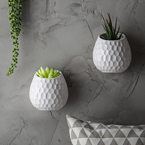 Product Cover MyGift Set of 2 Golf Ball Inspired White Small Freestanding/Wall Mounted Ceramic Decor Plant Display Vase Pots