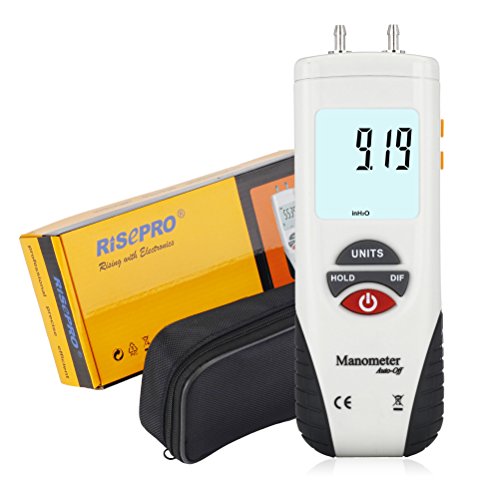 Product Cover Manometer, RISEPRO Digital Air Pressure Meter and Differential Pressure Gauge HVAC Gas Pressure Tester