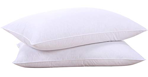 Product Cover puredown® Natural Goose Down Feather White Pillow Inserts, 100% Egyptian Cotton Fabric Cover Bed Pillows, Set of 2 Standard Size