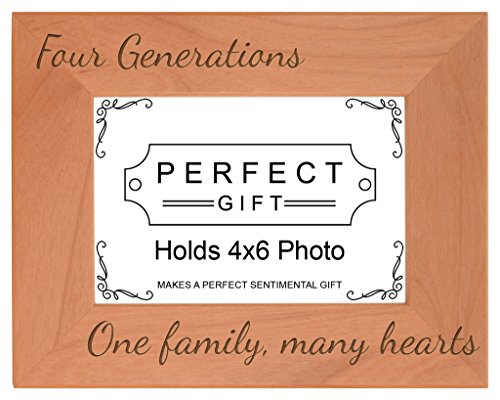 Product Cover Gifts For All By Rachel Olevia Four Generations One Family Many Hearts Natural Wood Engraved 4x6 Landscape Picture Frame Wood