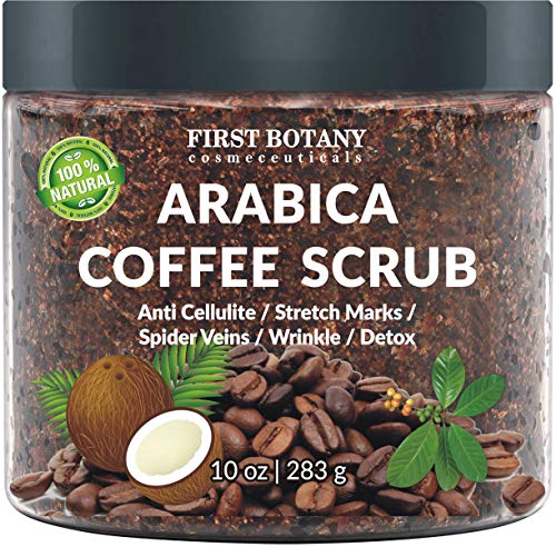 Product Cover 100% Natural Arabica Coffee Scrub with Organic Coffee, Coconut and Shea Butter - Best Acne, Anti Cellulite and Stretch Mark treatment, Spider Vein Therapy for Varicose Veins & Eczema 10 oz