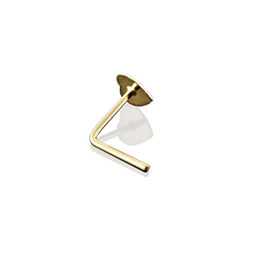 Product Cover AtoZ Piercing 9KT Solid Yellow Gold 22 Gauge (0.6MM) Flat Heart Nose Stud L Bend L Shaped Nose Ring