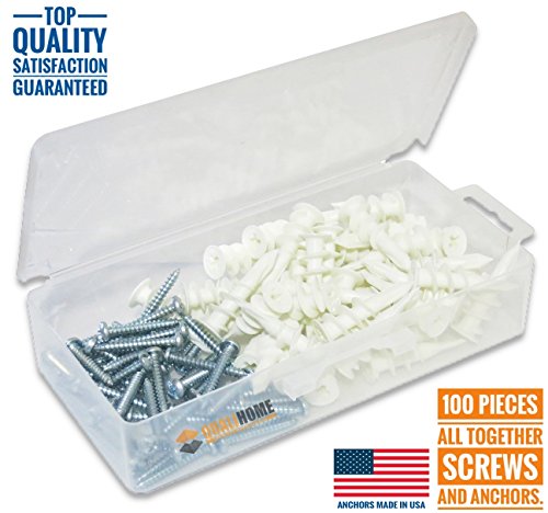 Product Cover Plastic Self Drilling Drywall Anchors with Screws Kit, 100 Pieces All Together, Anchors Made in USA