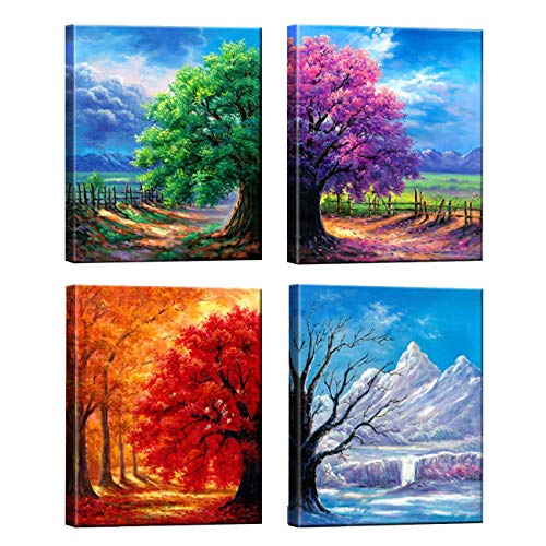Product Cover Nuolanart- 4 Seasons Modern Landscape 4 Panels Framed Canvas Print Wall Art, Ready to Hang -P4L3040X4-03