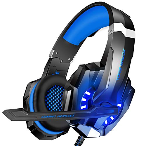 Product Cover BlueFire Stereo Gaming Headset for PS4, PC, Xbox One Controller, Noise Cancelling Over Ear Headphones with Mic, LED Light, Bass Surround, Soft Memory Earmuffs for Laptop Nintendo Switch Games (Blue)