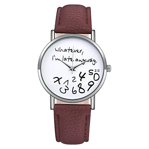 Product Cover Souarts Brown Strap Dial Whatever I Am Late Anyway Artificial Leather Quartz Round Watch