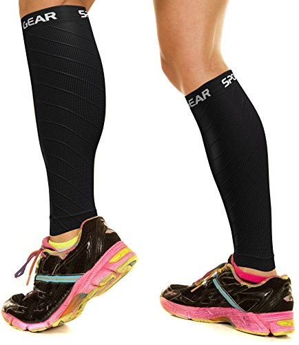 Product Cover Physix Gear Sport Compression Calf Sleeves for Men & Women (20-30mmhg) - Best Footless Compression Socks for Shin Splints, Running, Leg Pain, Nurses & Pregnancy - Increase Circulation - BLK S/M - M/L